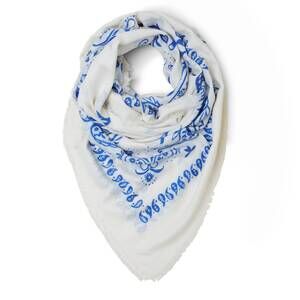 NEW SOMERVILLE SCARVES women's large cashmere printed bandana in blue/ecru